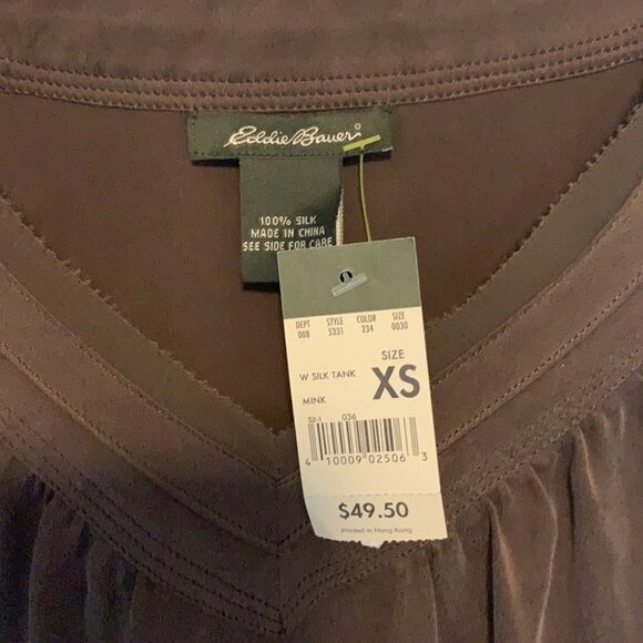 NWT Eddie Bauer 100% Silk Sleeveless Brown Relaxed Slip V Neck Top XSmall - Picture 9 of 12